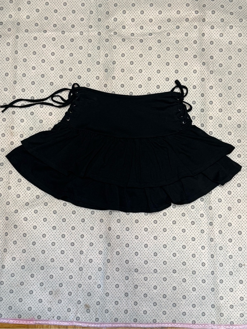 Black Lace-Up Ruffle Mini Skirt | Goth Y2K Fairy Grunge | NWOT